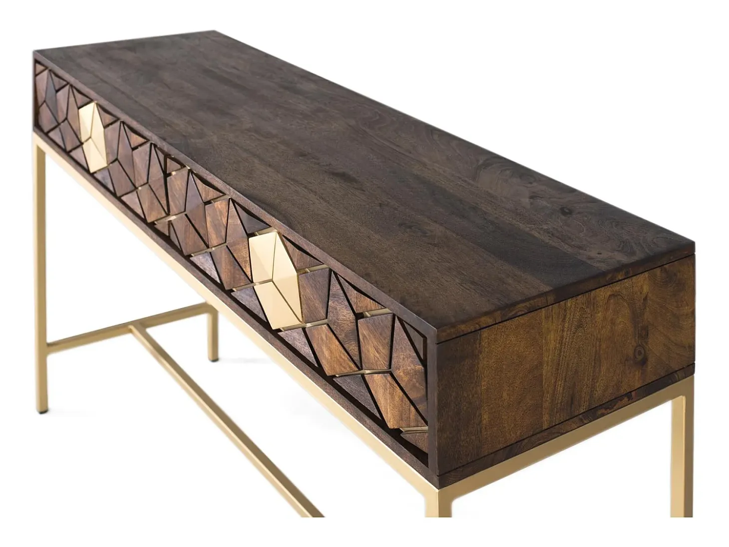 Console manguier noyer et doré elegância única