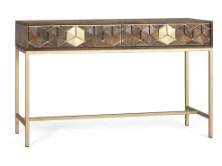 Console manguier noyer et doré elegância única