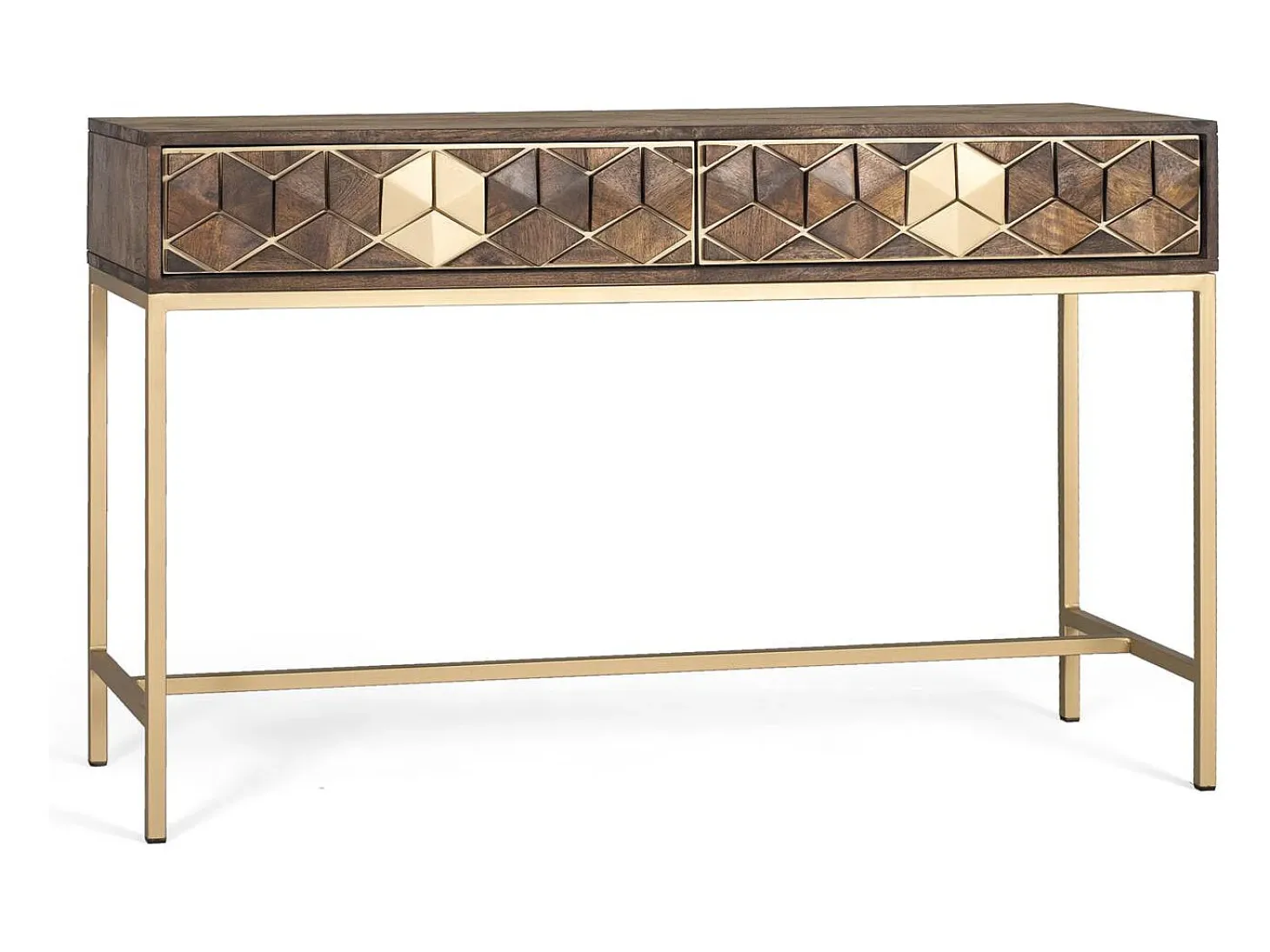 Console manguier noyer et doré elegância única