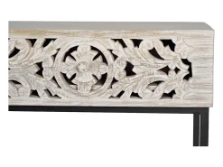 Console sobre manjedoura e pés em metal antigo preto e branco