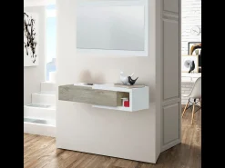 Console suspensa reversível com 1 gaveta e 1 espelho L95 cm - NOON Branco Fosco