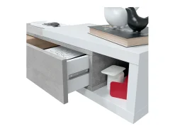 Console suspensa reversível com 1 gaveta e 1 espelho L95 cm - NOON Branco Fosco e Cinza Cemento