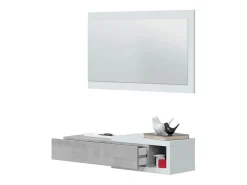 Console suspensa reversível com 1 gaveta e 1 espelho L95 cm - NOON Branco Fosco e Cinza Cemento