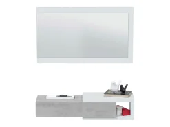 Console suspensa reversível com 1 gaveta e 1 espelho L95 cm - NOON Branco Fosco e Cinza Cemento