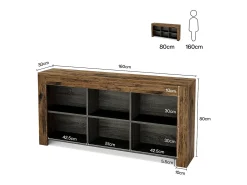 Console table com 160 cm de comprimento, mesa de entrada em madeira rústica com 6 cubos de armazenamento