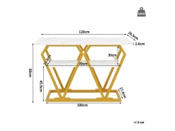 Console 120x29,5x80 cm - con tampo efeito mármore - Metal - Branco + dourado
