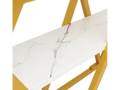 Console 120x29,5x80 cm - con tampo efeito mármore - Metal - Branco + dourado