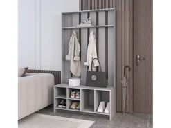Corredor de tulcan em melamina com 8 prateleiras e 4 ganchos para pendurar roupa , Cinzento , 172,6 cm X 96,8 cm X 39,3 cm