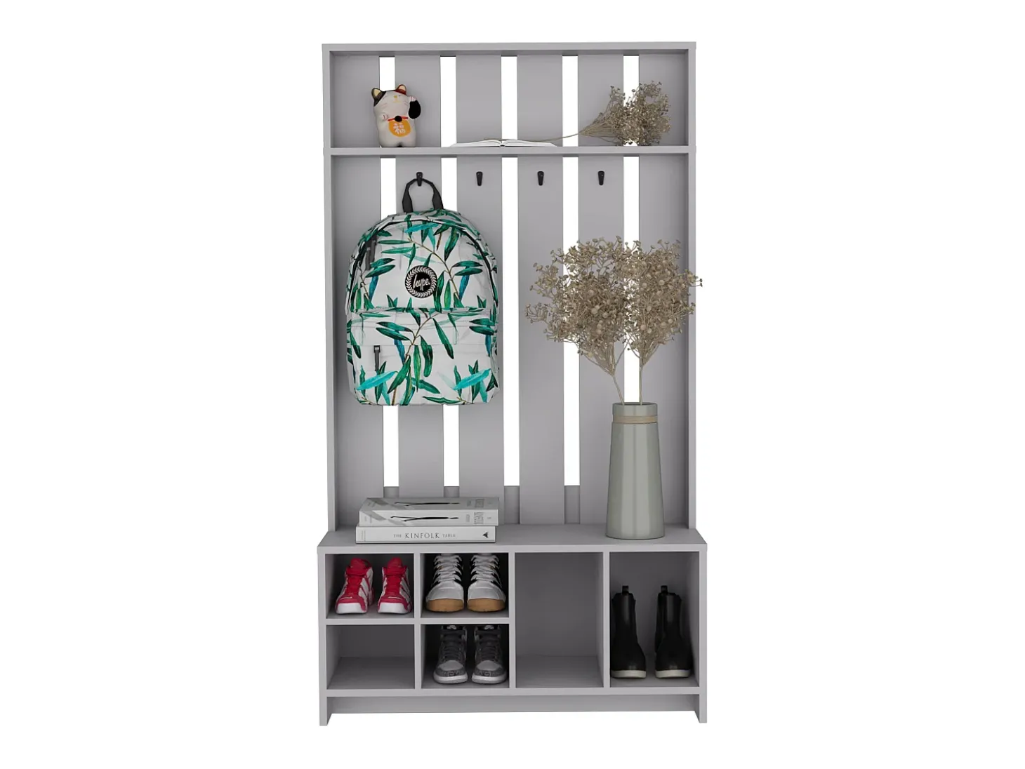 Corredor de tulcan em melamina com 8 prateleiras e 4 ganchos para pendurar roupa , Cinzento , 172,6 cm X 96,8 cm X 39,3 cm