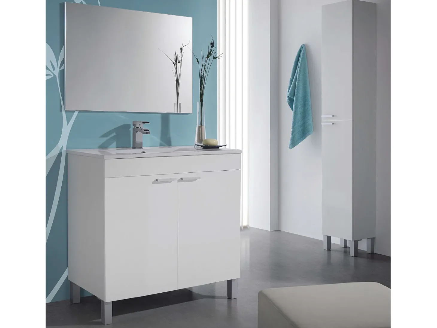 Corredor Neo com Sapateira em Azul e Branco Brilhante 110x80x25 cm