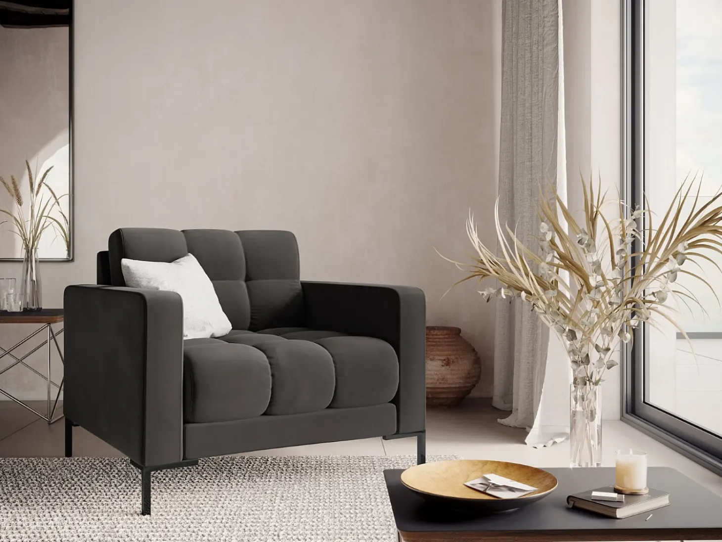 Cosmopolitan Design - Poltrona "Bali" em veludo cinza escuro - 87x92x75cm