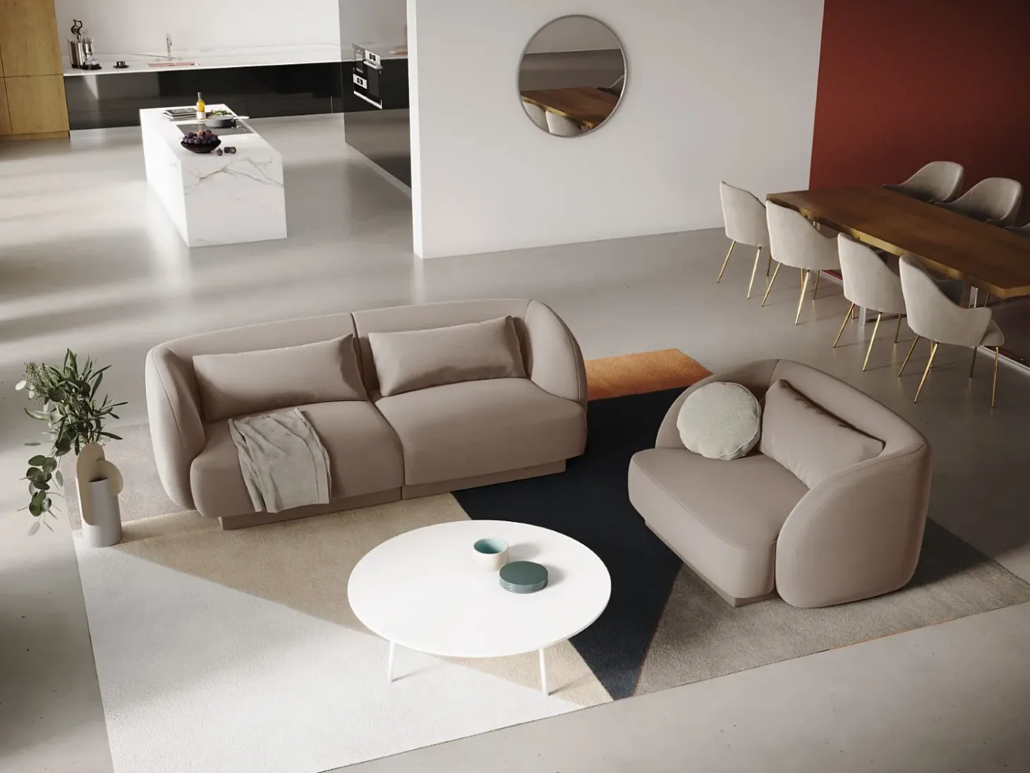 Cosmopolitan Design - Poltrona "Tulum" em veludo bege - 103x90x70cm