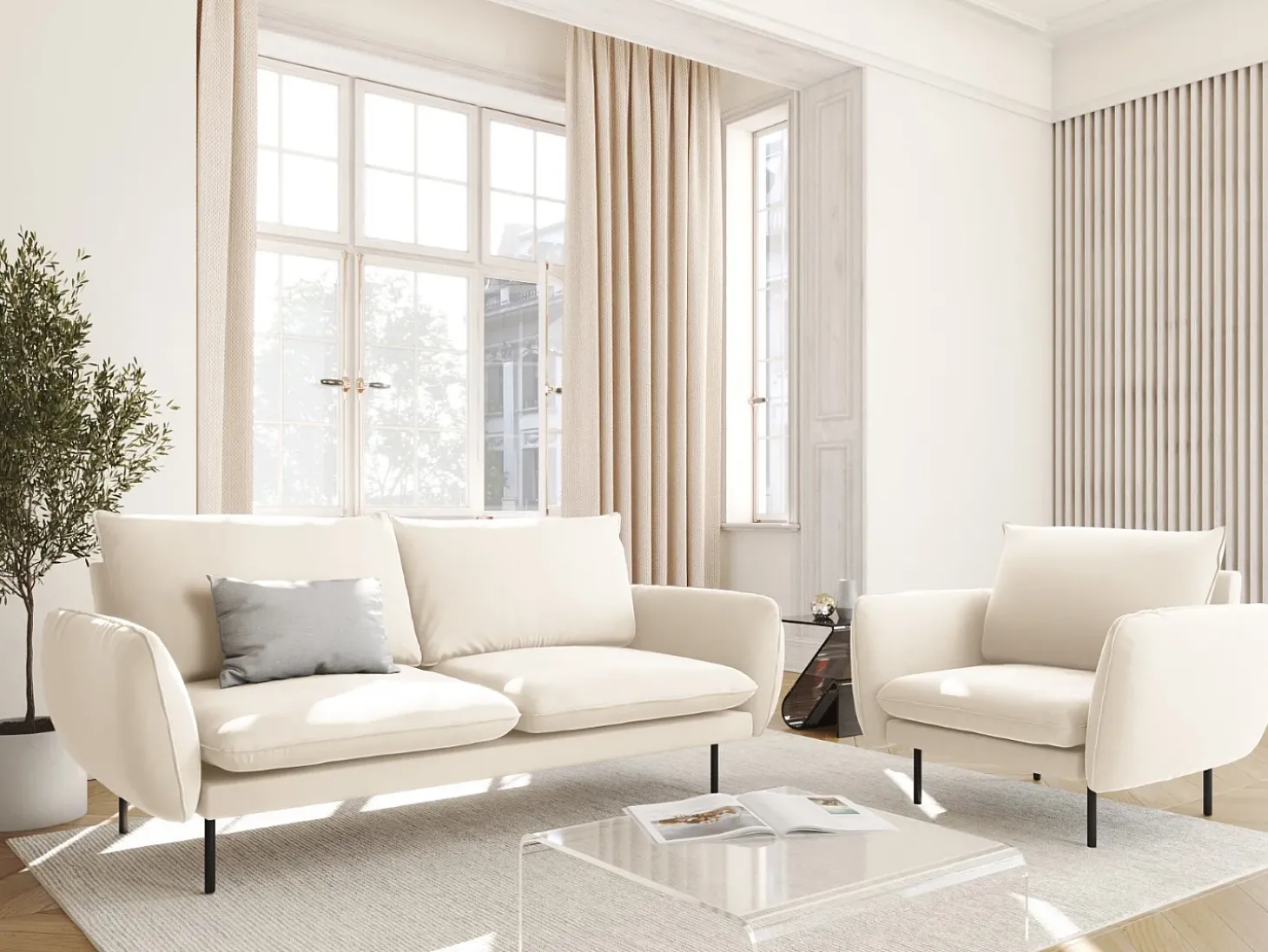 Cosmopolitan Design - Poltrona "Vienna" em veludo bege claro - 97x94x95cm