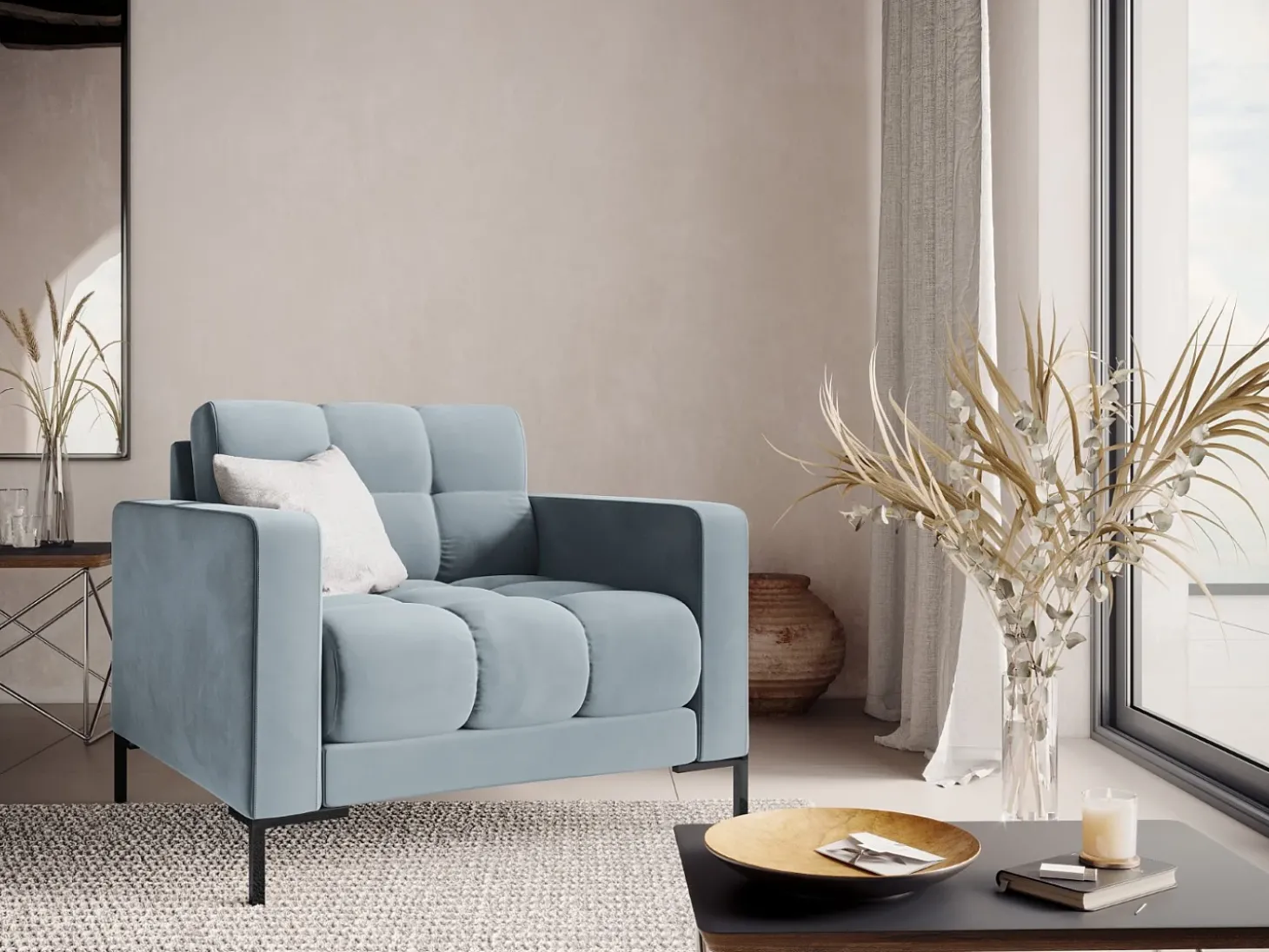 Cosmopolitan Design - Poltrona "Bali" em veludo azul claro - 87x92x75cm