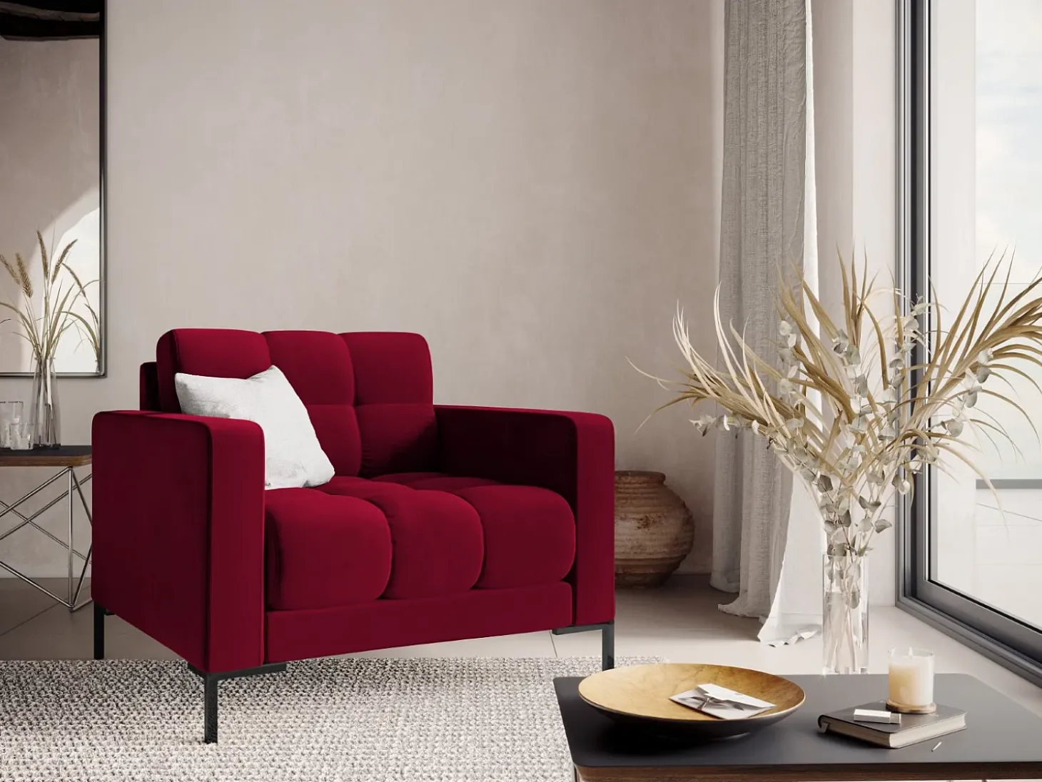 Cosmopolitan Design - Poltrona "Bali" em veludo vermelho - 87x92x75cm