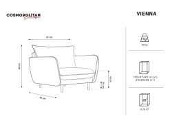 Cosmopolitan Design - Poltrona "Vienna" em veludo azul real - 97x94x95cm