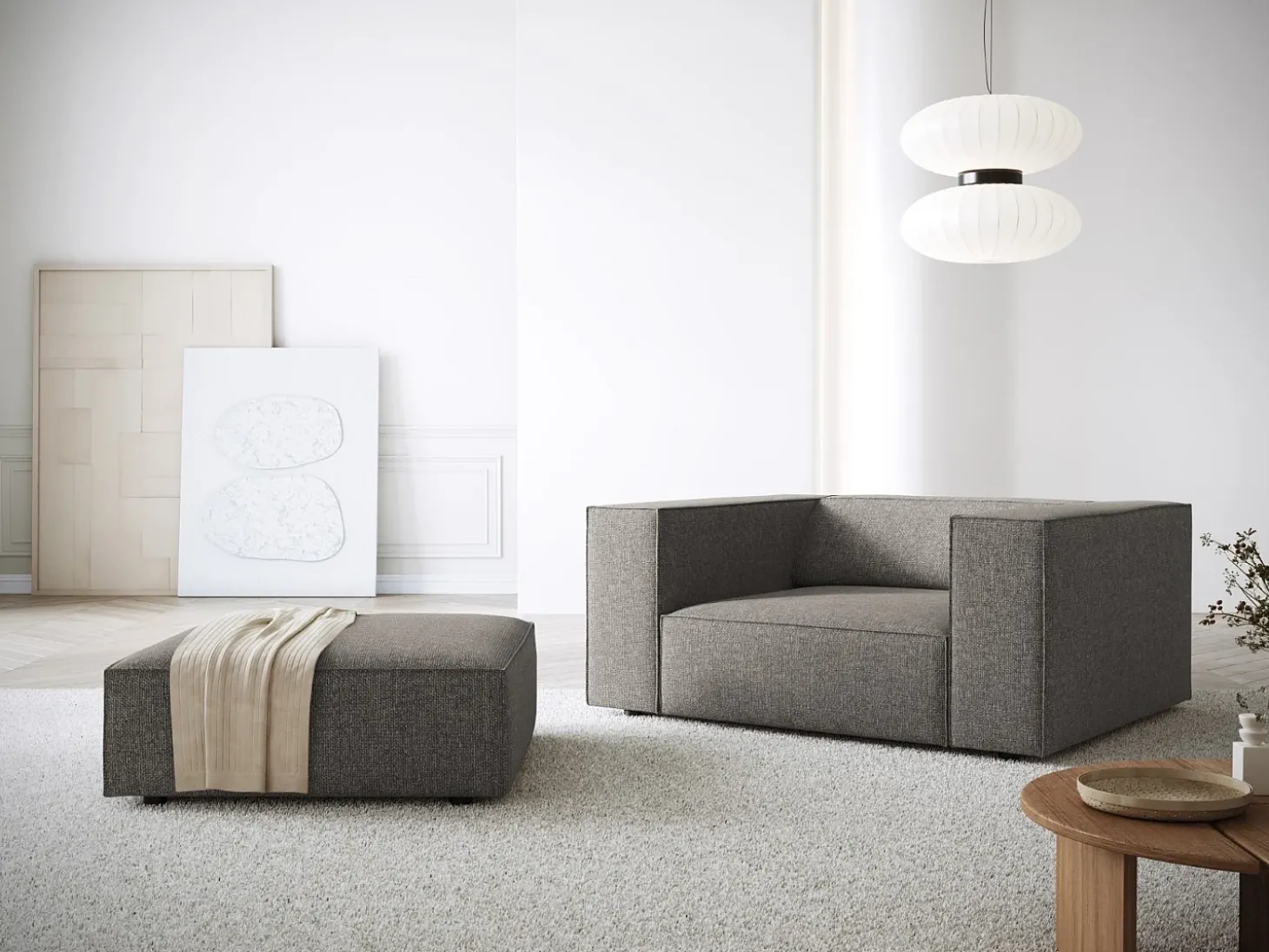 Cosmopolitan Design - Poltrona "Arendal" em tecido chenille cinza - 124x102x70cm