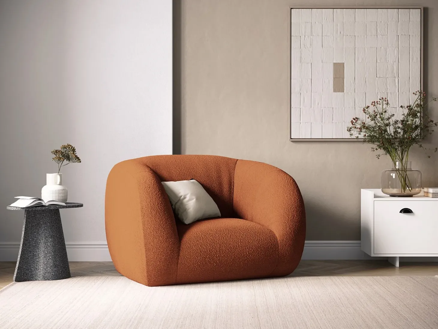 Cosmopolitan Design - Poltrona "Essen" em tecido bouclé marrom - 130x95x86cm