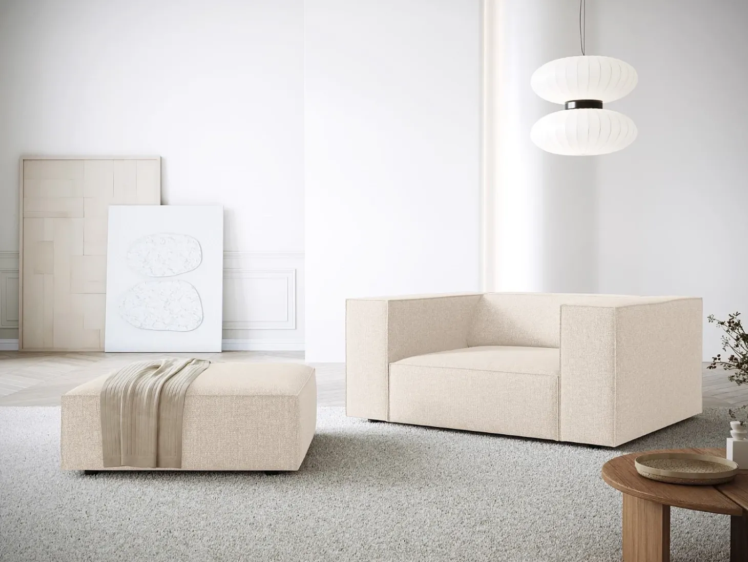 Cosmopolitan Design - Poltrona "Arendal" em tecido chenille bege claro - 124x102x70cm