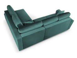 Cosmopolitan Design - Sofá convertível de canto direito com caixa de arrumação "Kyoto" 5 lugares em veludo petróleo - 243x194x88cm