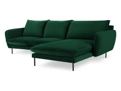 Cosmopolitan Design - Sofá de canto direito "Vienna" 5 lugares em veludo verde garrafa - 255x170x95cm