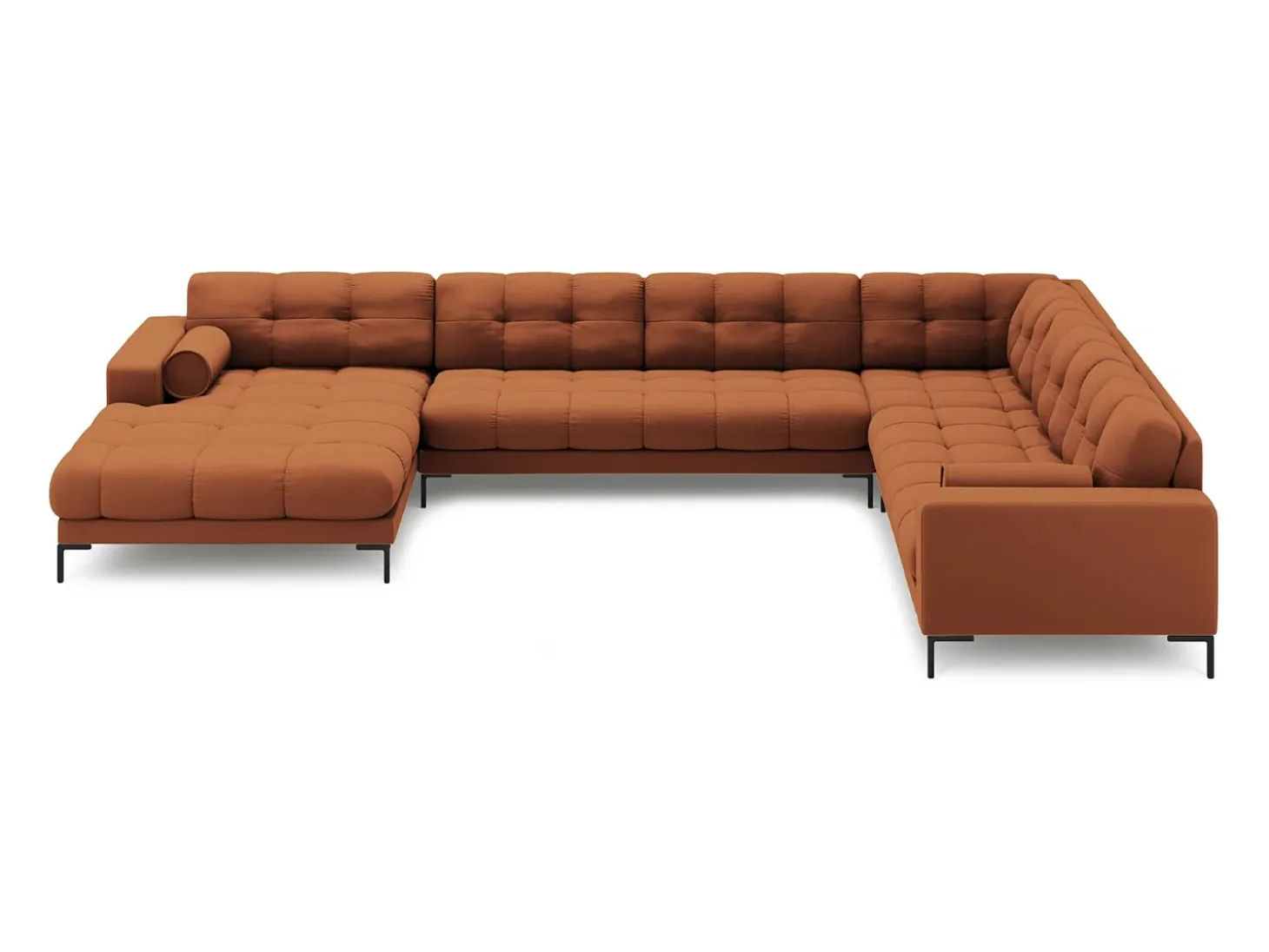 Cosmopolitan Design - Sofá de canto direito panorâmico "Bali" 7 lugares em tecido estrutural tijolo - 327x256x75cm