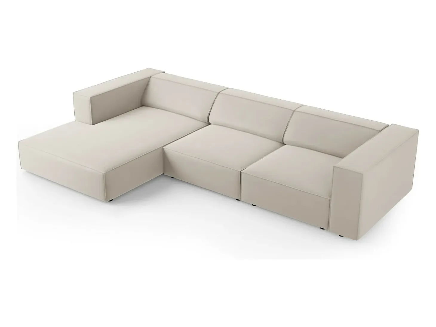 Cosmopolitan Design - Sofá de canto esquerdo "Arendal" 4 lugares em veludo cru - 284x166x70cm