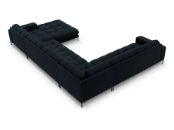 Cosmopolitan Design - Sofá de canto panorâmico à esquerda "Bali" 7 lugares em veludo azul escuro - 327x256x75cm