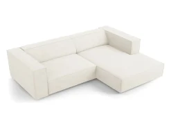 Cosmopolitan Design - Sofá de canto direito "Arendal" 3 lugares em tecido chenille com efeito canelado marfim - 224x166x70cm