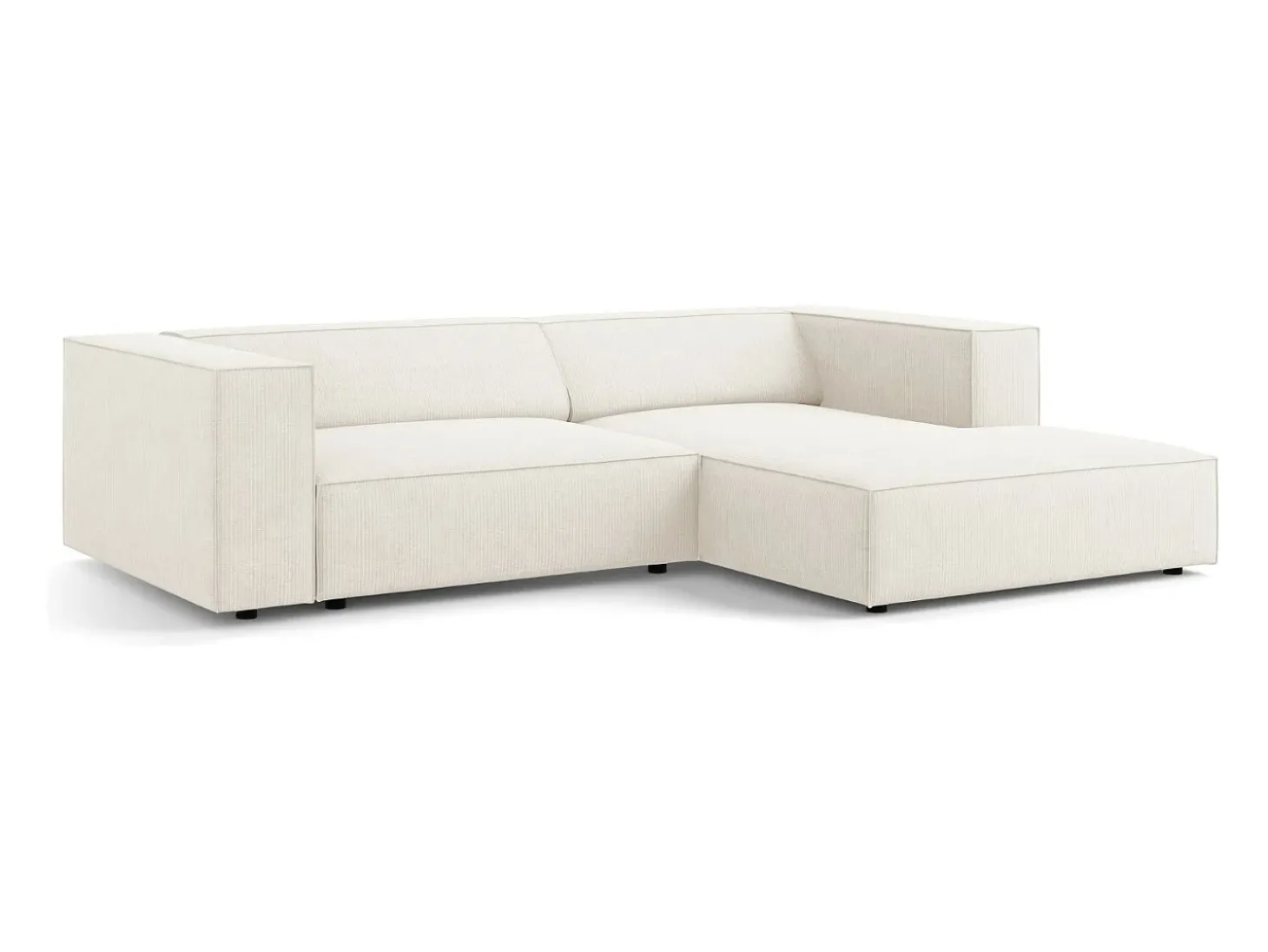 Cosmopolitan Design - Sofá de canto direito "Arendal" 3 lugares em tecido chenille com efeito canelado marfim - 224x166x70cm