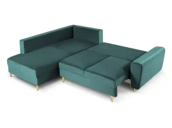 Cosmopolitan Design - Sofá convertível de canto esquerdo com caixa de arrumação "Kyoto" 5 lugares em veludo petróleo - 243x194x88cm