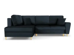 Cosmopolitan Design - Sofá convertível de canto esquerdo com caixa de arrumação "Kyoto" 5 lugares em veludo azul escuro - 243x194x88cm