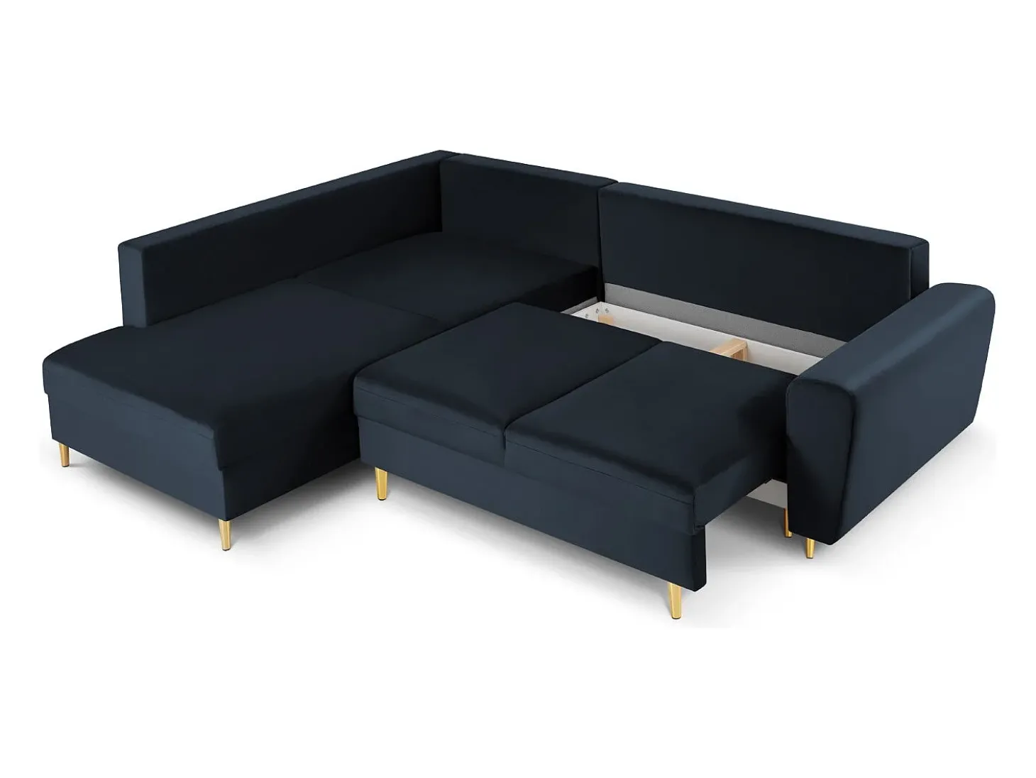 Cosmopolitan Design - Sofá convertível de canto esquerdo com caixa de arrumação "Kyoto" 5 lugares em veludo azul escuro - 243x194x88cm