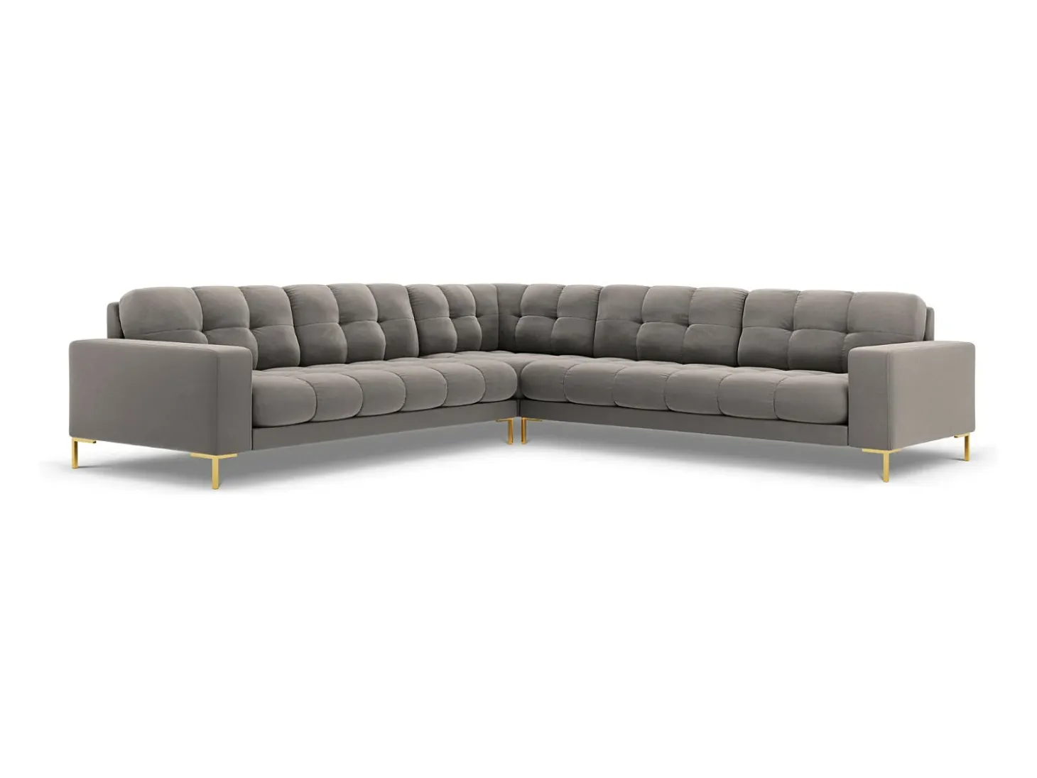 Cosmopolitan Design - Sofá de canto simétrico "Bali" 6 lugares em veludo cinza claro - 256x256x75cm