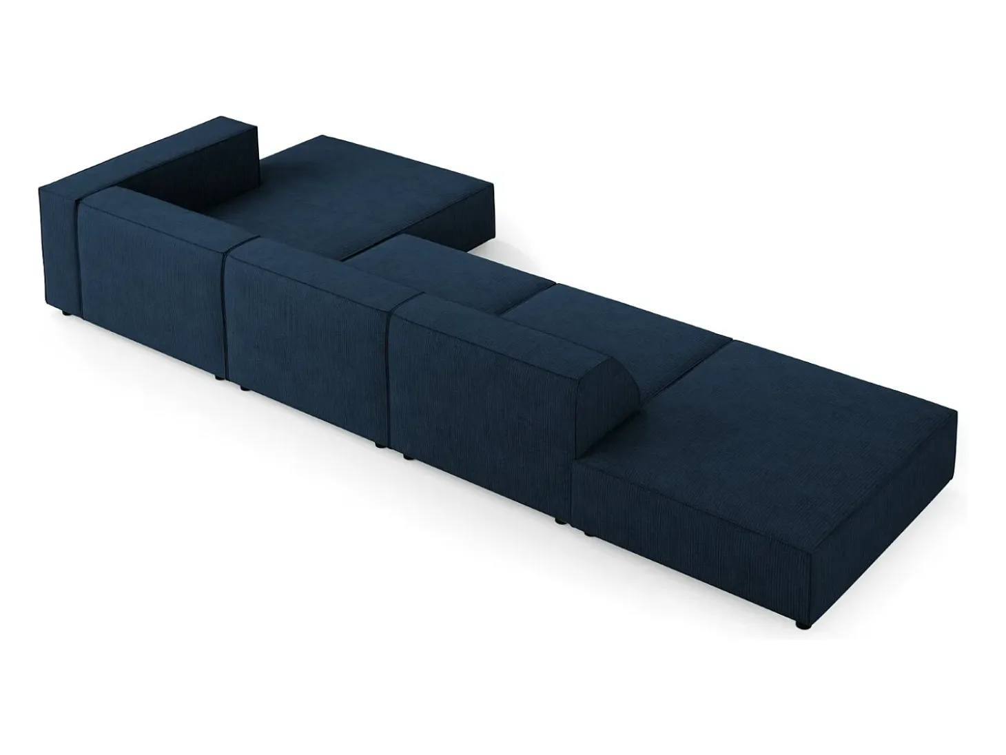 Cosmopolitan Design - Sofá de canto direito "Arendal" 5 lugares em tecido chenille com efeito canelado azul real - 341x166x70cm