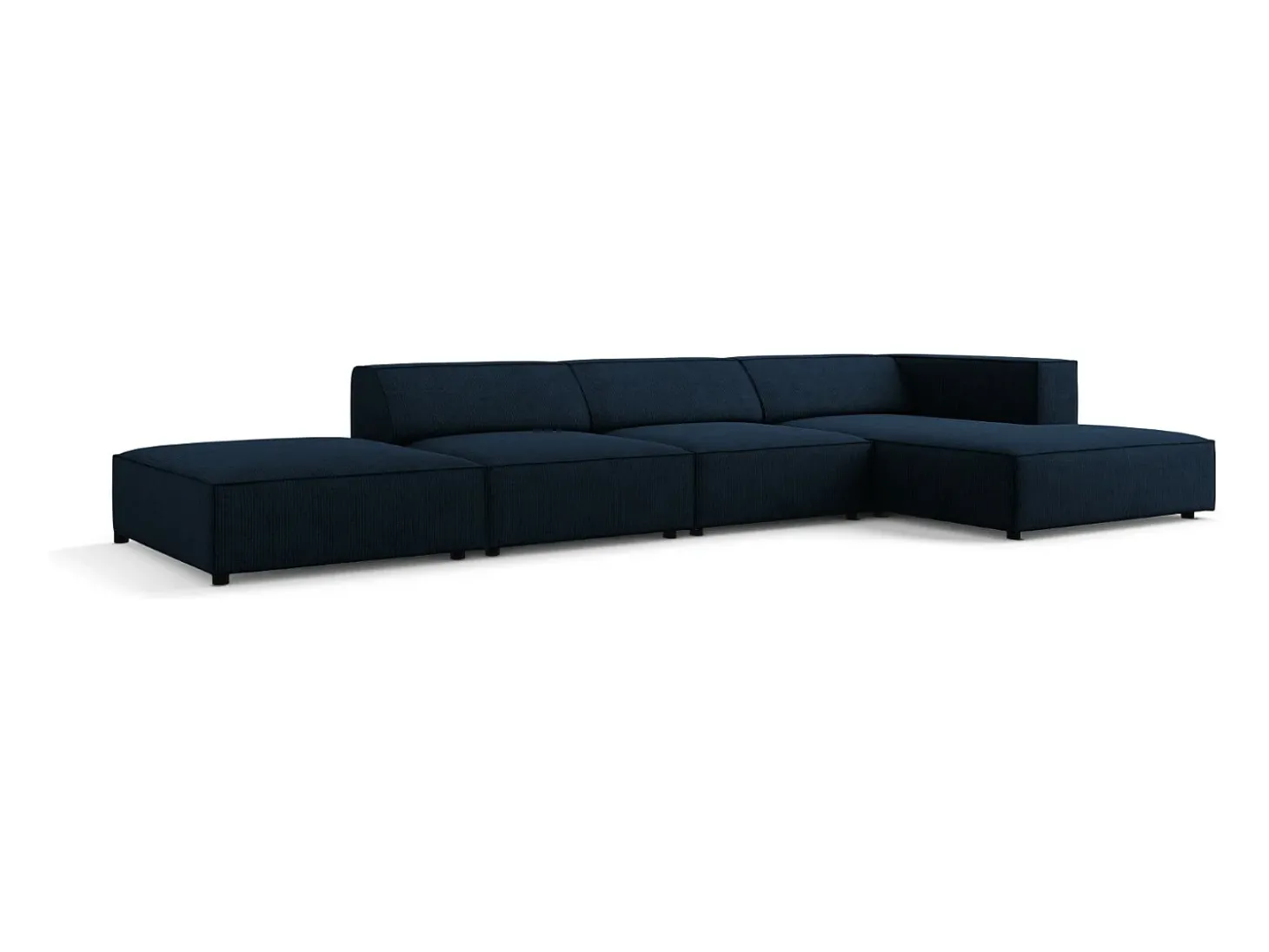 Cosmopolitan Design - Sofá de canto direito "Arendal" 5 lugares em tecido chenille com efeito canelado azul real - 341x166x70cm