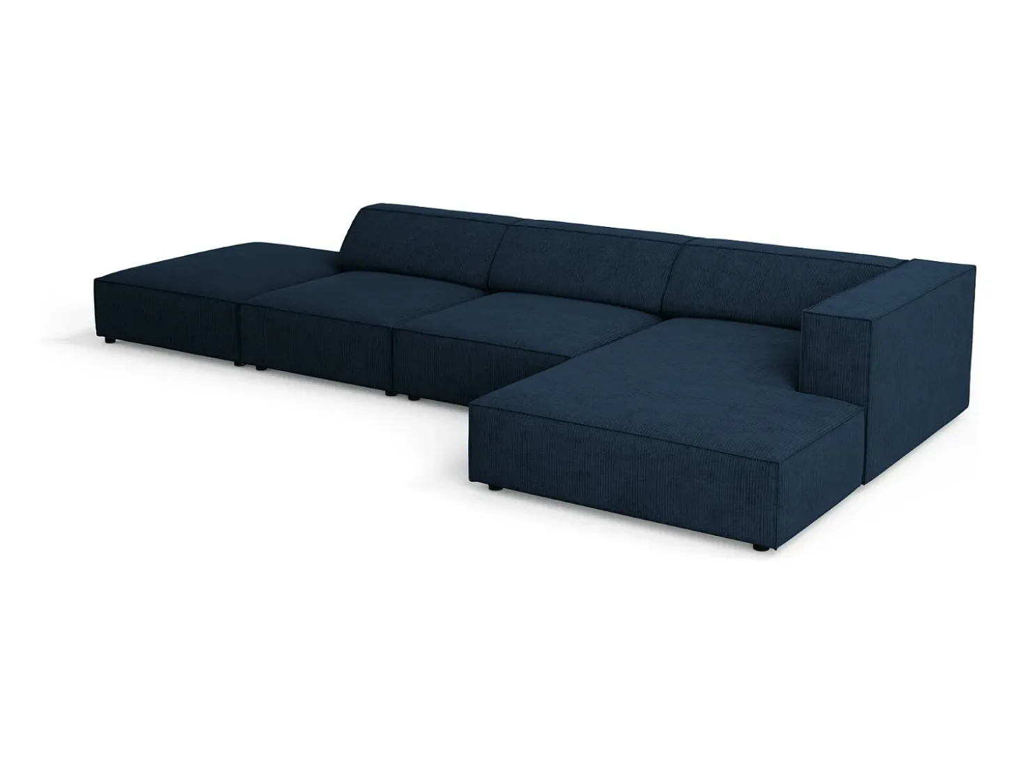 Cosmopolitan Design - Sofá de canto direito "Arendal" 5 lugares em tecido chenille com efeito canelado azul real - 341x166x70cm