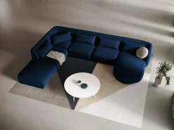 Cosmopolitan Design - Sofá de canto panorâmico à esquerda "Tulum" 6 lugares em veludo azul real - 330x255x70cm