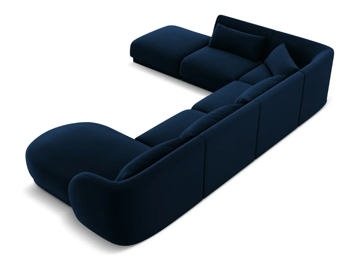 Cosmopolitan Design - Sofá de canto panorâmico à esquerda "Tulum" 6 lugares em veludo azul real - 330x255x70cm