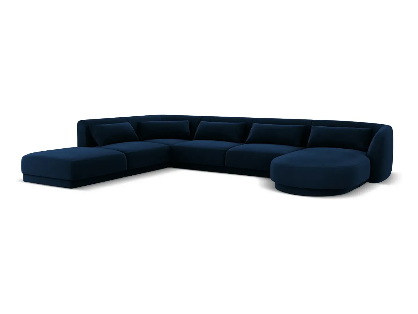 Cosmopolitan Design - Sofá de canto panorâmico à esquerda "Tulum" 6 lugares em veludo azul real - 330x255x70cm