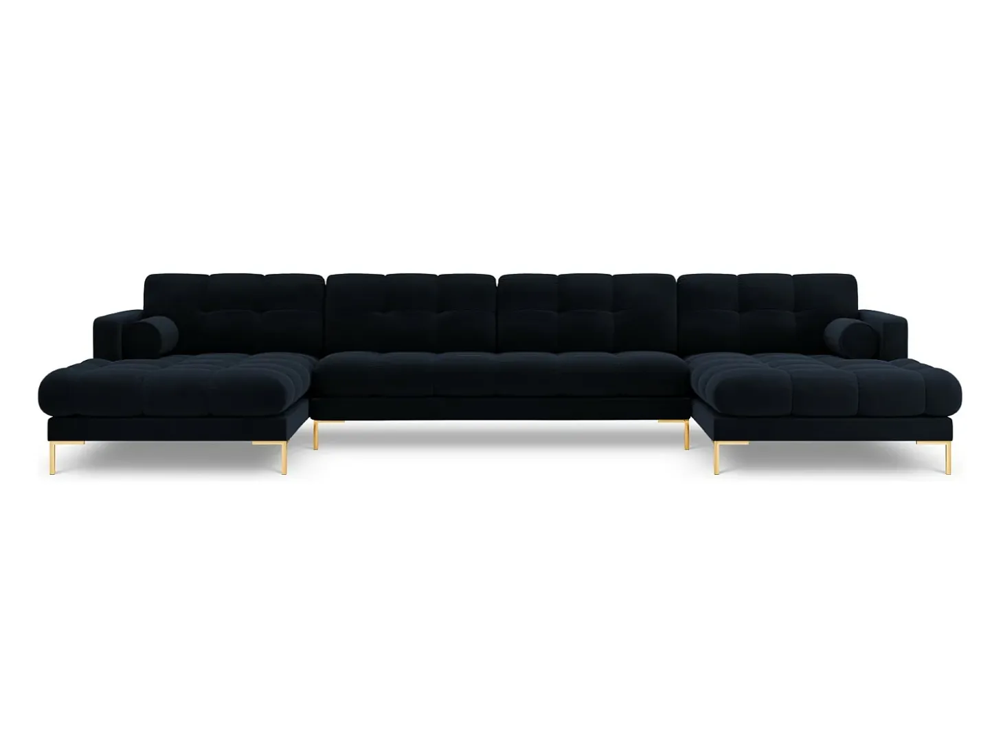 Cosmopolitan Design - Sofá panorâmico "Bali" 7 lugares em veludo azul escuro - 383x185x75cm