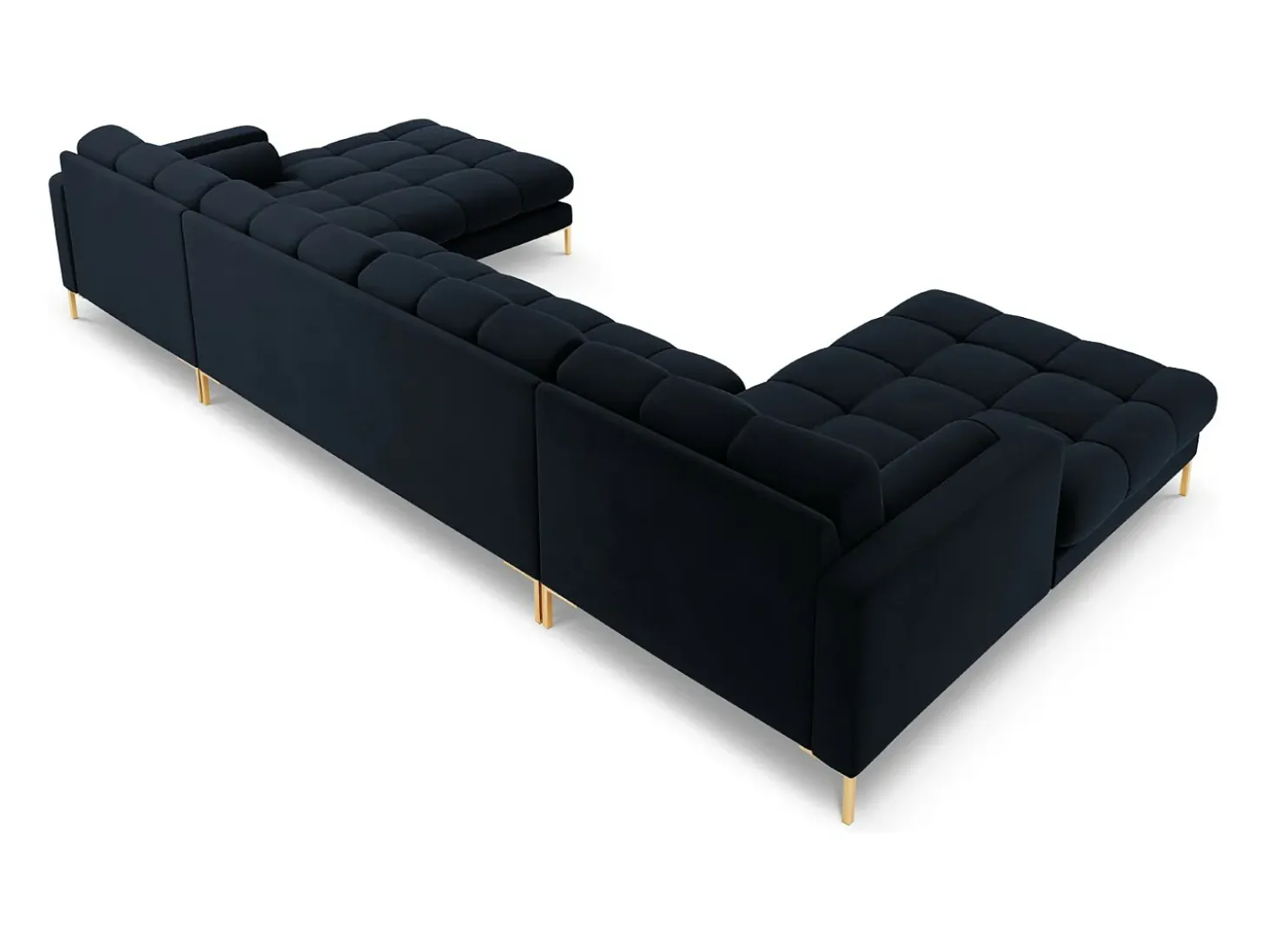 Cosmopolitan Design - Sofá panorâmico "Bali" 7 lugares em veludo azul escuro - 383x185x75cm