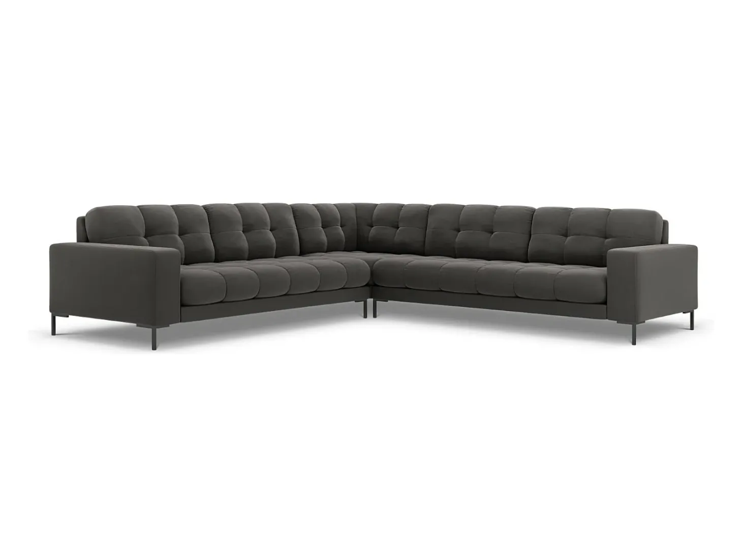 Cosmopolitan Design - Sofá de canto simétrico "Bali" 6 lugares em veludo cinza escuro - 256x256x75cm