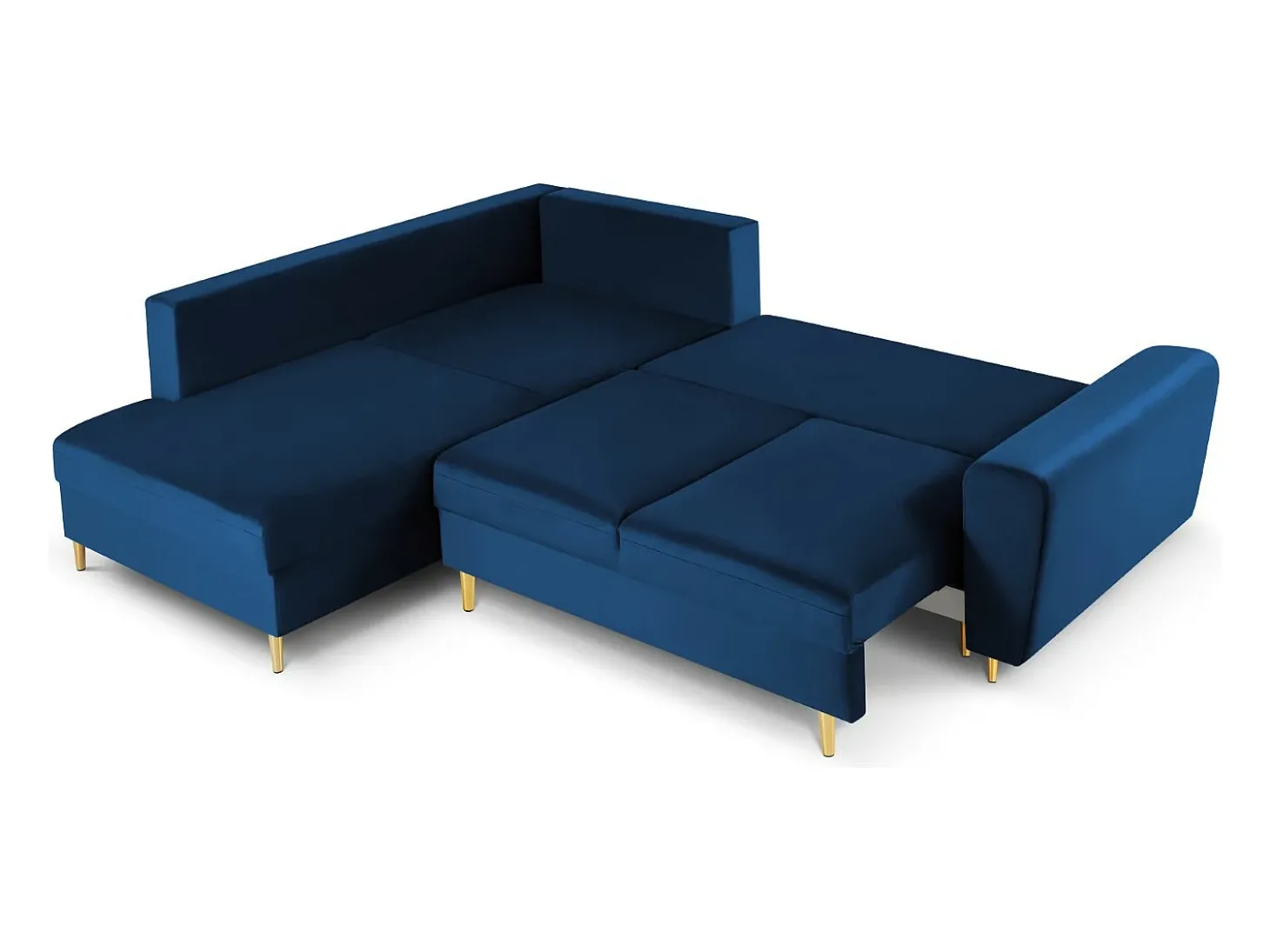 Cosmopolitan Design - Sofá convertível de canto esquerdo com caixa de arrumação "Kyoto" 5 lugares em veludo azul real - 243x194x88cm