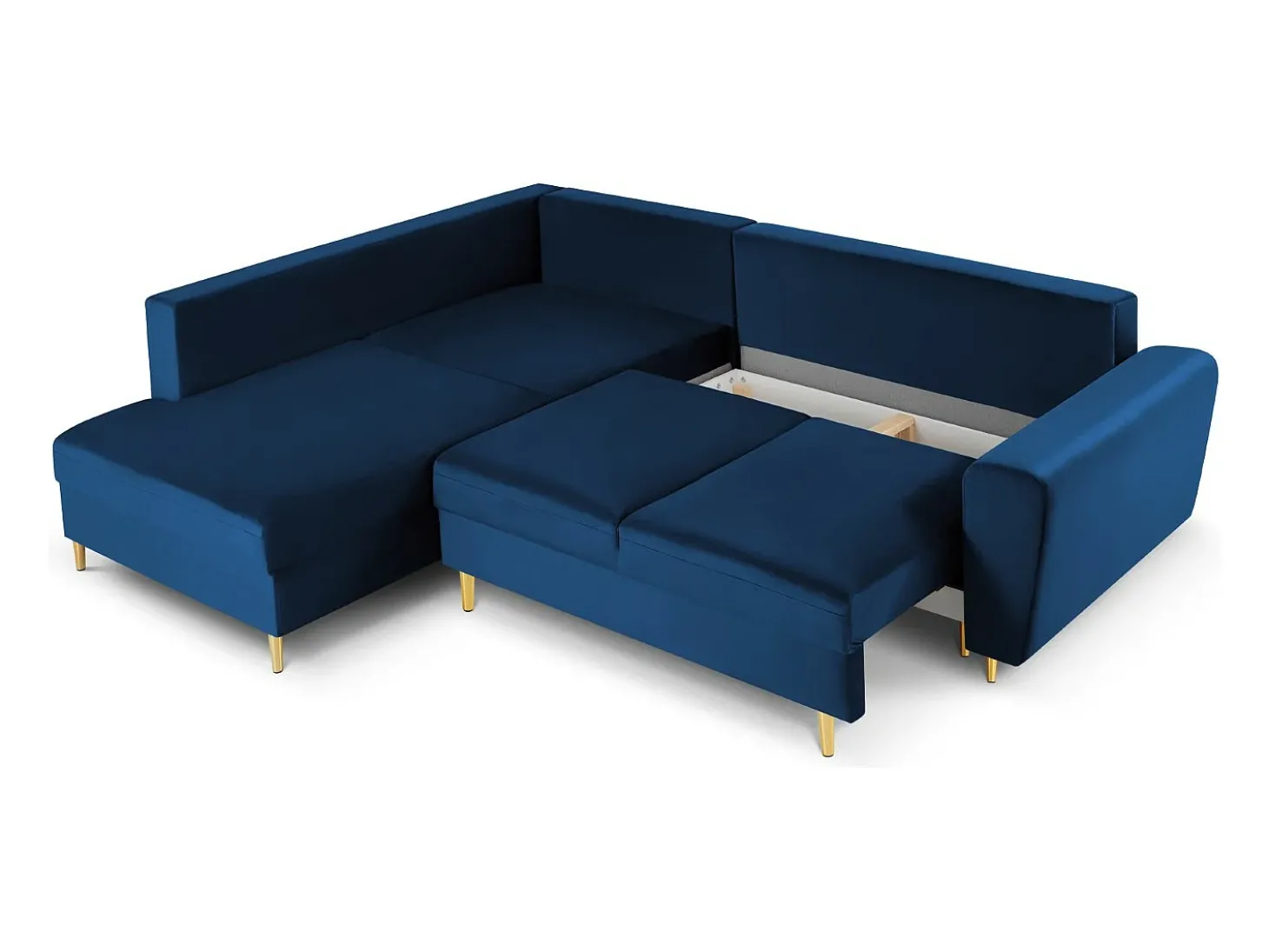 Cosmopolitan Design - Sofá convertível de canto esquerdo com caixa de arrumação "Kyoto" 5 lugares em veludo azul real - 243x194x88cm