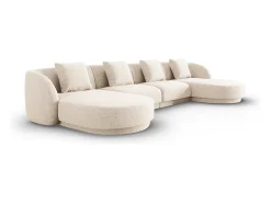 Cosmopolitan Design - Sofá panorâmico "Tulum" 5 lugares em tecido chenille bege claro - 330x156x70cm