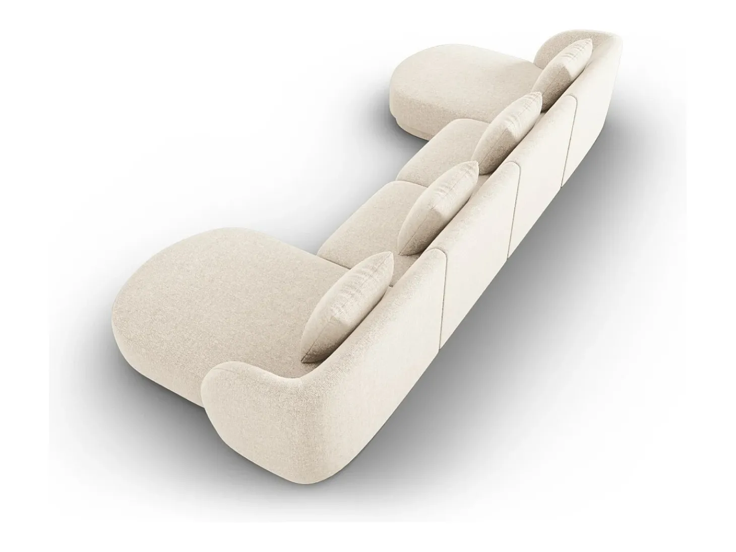 Cosmopolitan Design - Sofá panorâmico "Tulum" 5 lugares em tecido chenille bege claro - 330x156x70cm