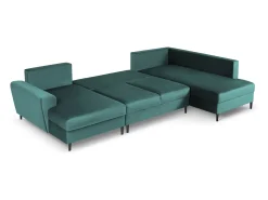 Cosmopolitan Design - Sofá panorâmico convertível em linha reta com caixa de arrumação "Kyoto" 7 lugares em veludo petróleo - 313x194x88cm