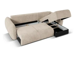 Cosmopolitan Design - Sofá convertível de canto direito com caixa de arrumação "Matera" 4 lugares em tecido chenille bege - 253x173x86cm