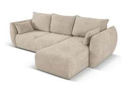 Cosmopolitan Design - Sofá convertível de canto direito com caixa de arrumação "Matera" 4 lugares em tecido chenille bege - 253x173x86cm